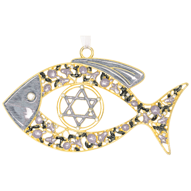 Grey Enameled Floral Fish Wall Hanging